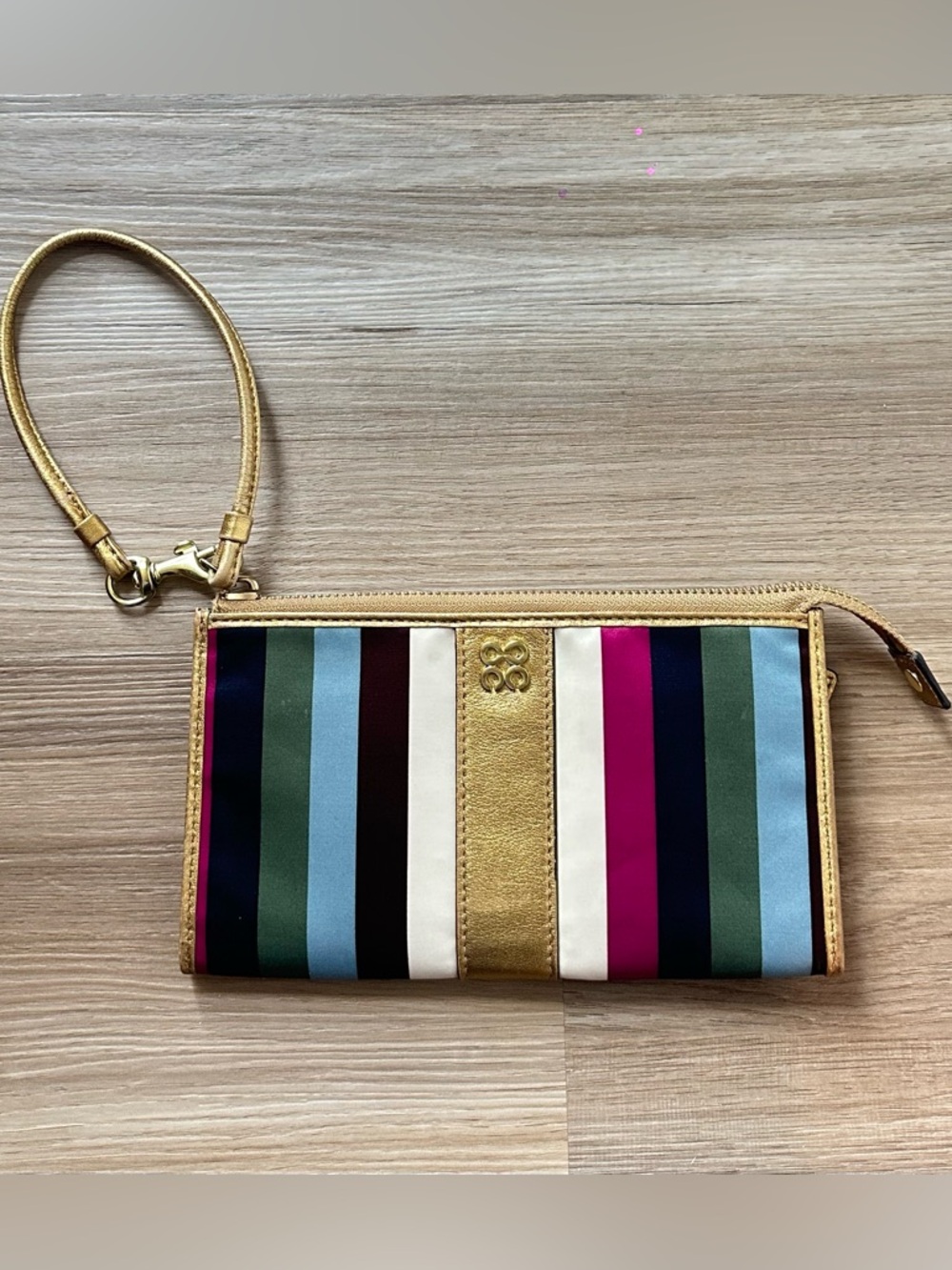 COACH Julia Multicolor Legacy striped zip around wallet wristlet Gold Colorful